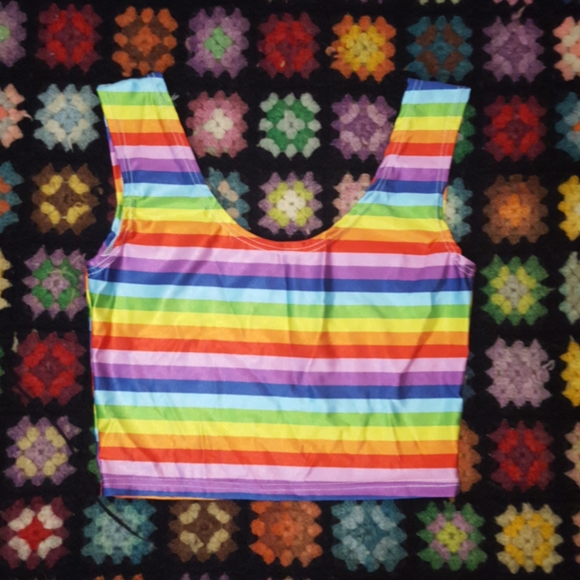NWOT horizontal rainbow spandex tank crop top - Picture 2 of 5